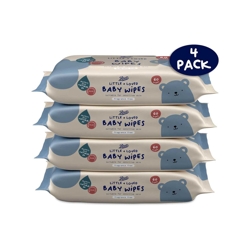 Boots Little Loved baby wipes fragrance free 4 pack - British product