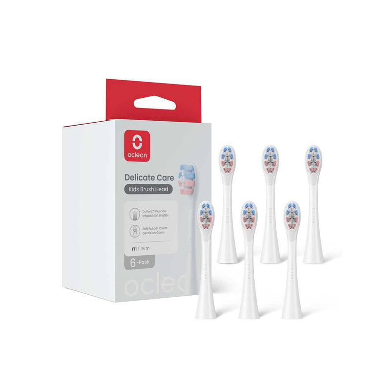 Oclean Delicate Care Kids Brush Heads White 6 Pack, imported from the UK