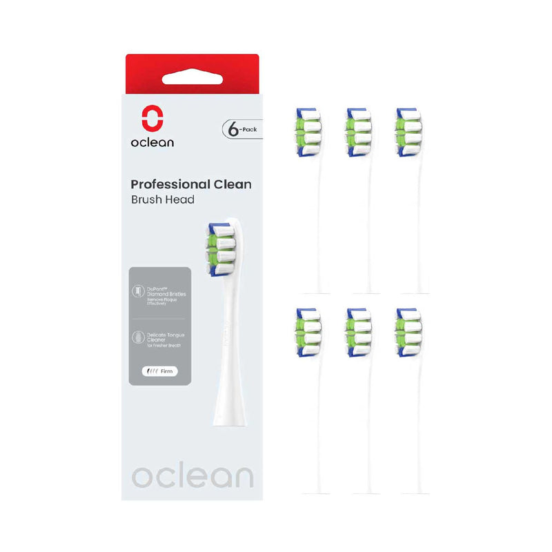 Oclean Professional Clean Brush Head White 6-pack, imported from the UK