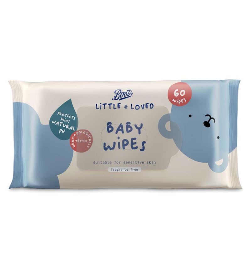 Boots fragrance-free baby wipes 60 count, imported from the UK