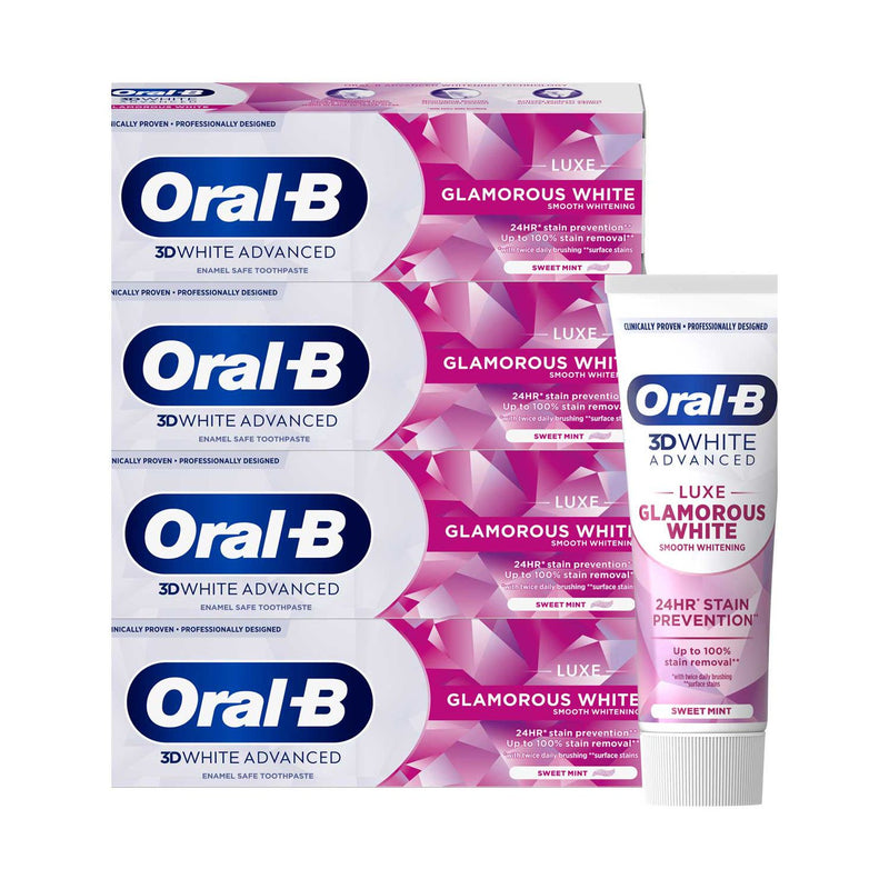 Oral-B 3D White Luxe Whitening Toothpaste 75ml x4, imported from the UK