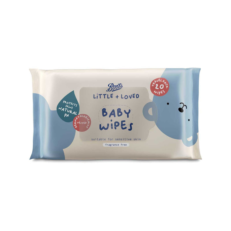 Boots fragrance free baby travel wipes 20 pack, UK version