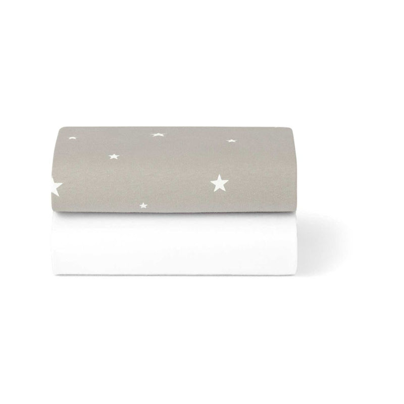 Snuz crib sheets grey star twin pack, imported from the UK