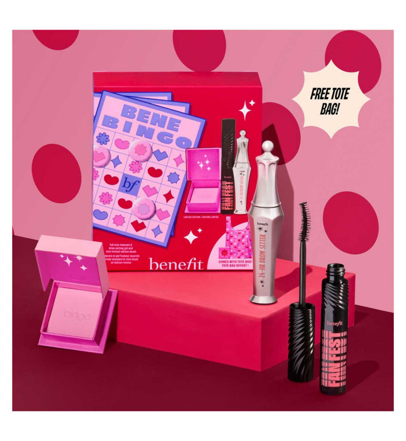 Benefit Benebingo makeup gift set with mascara, brow gel, and blush, imported from the UK