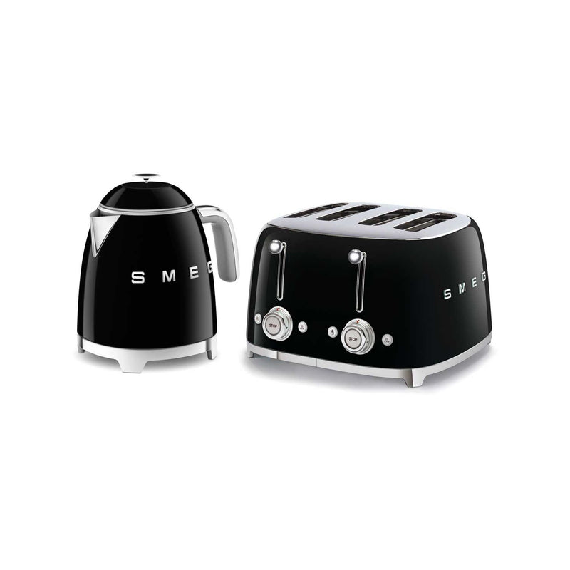 Smeg 50's style kettle and toaster set black, imported from the UK