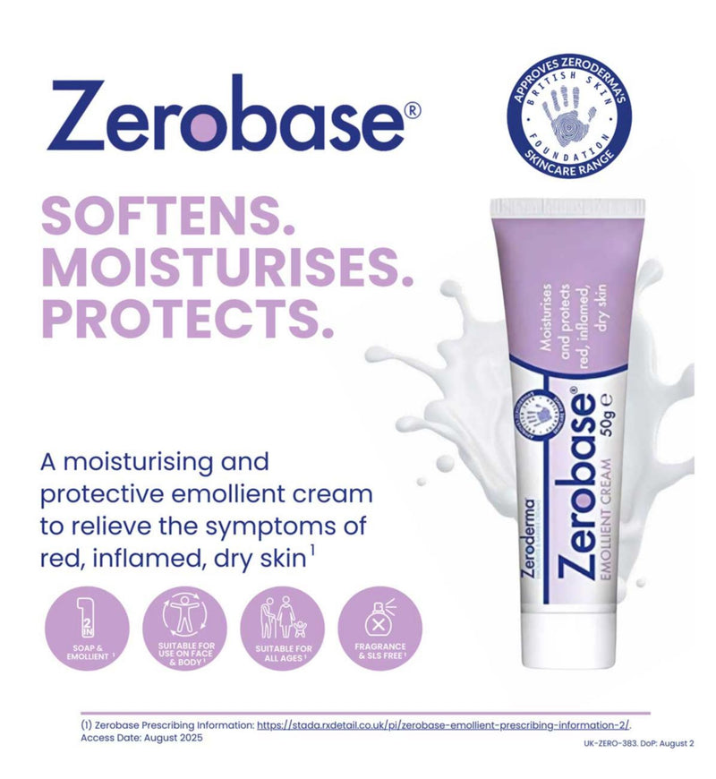 Zeroderma Zerobase emollient cream 50g (British brand)