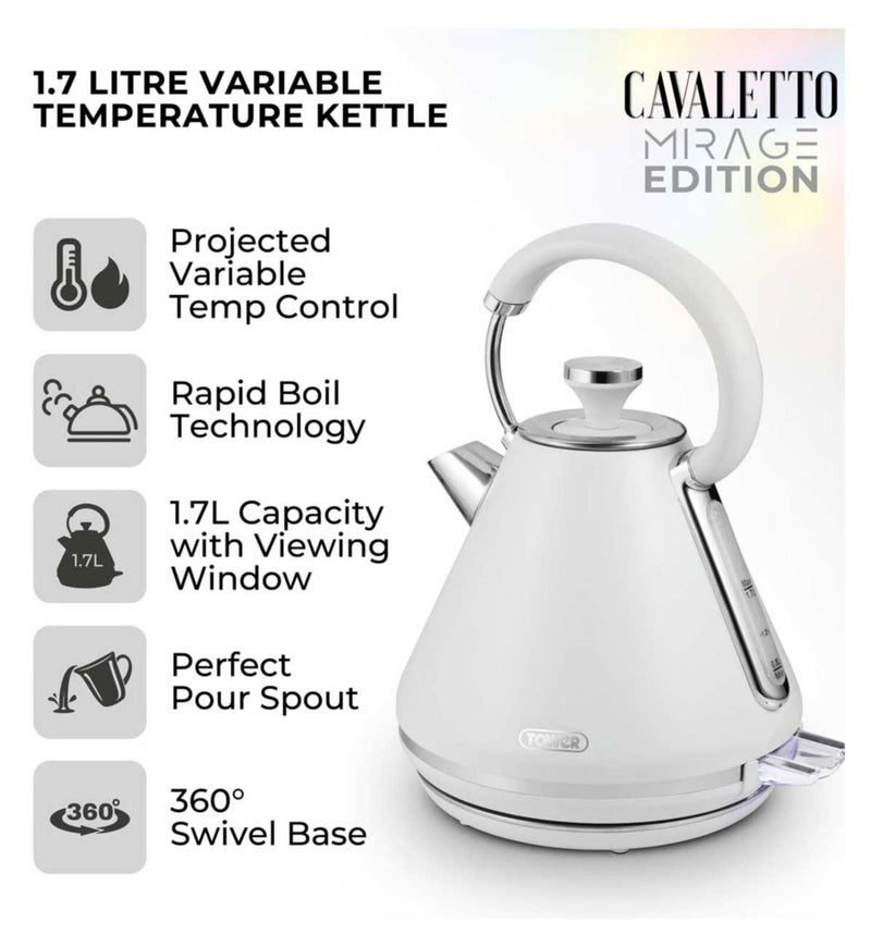 Tower Mirage variable kettle 1.7L white chrome - British product
