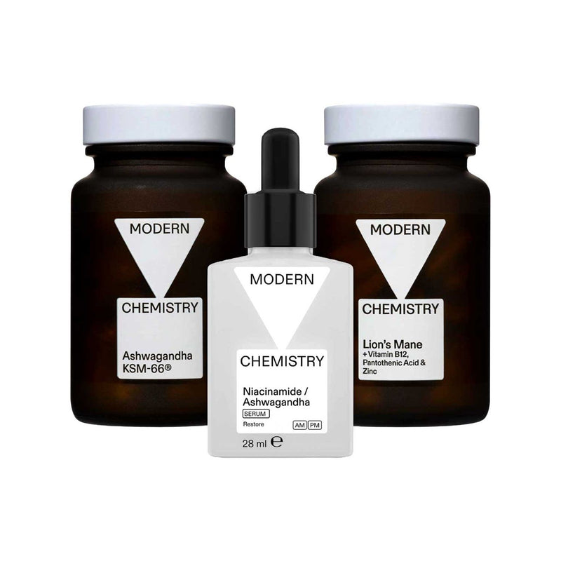 Modern Chemistry Ashwagandha skincare and vitamins bundle, imported from the UK