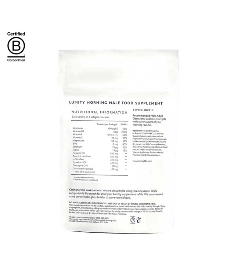 Lumity male morning and night supplement refill pouches (British brand)