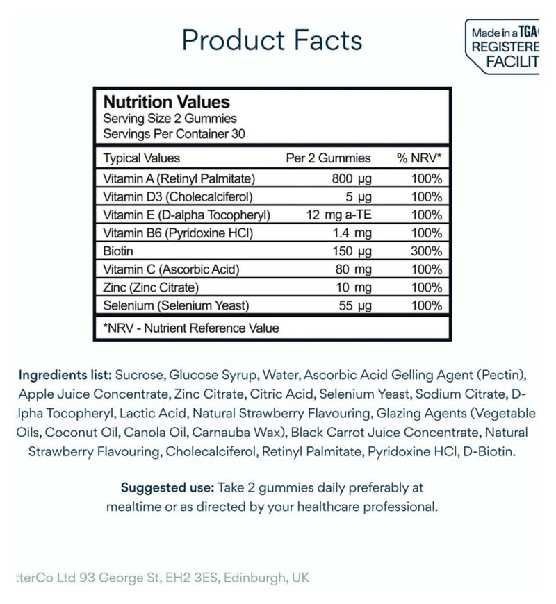 Bettervits Hair Skin And Nails Gummies 60 Gummies - British product