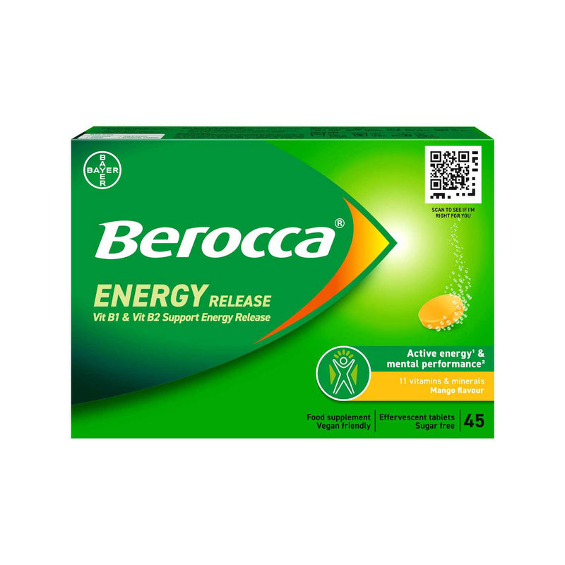 Berocca Mango Acerola effervescent tablets 45s, imported from the UK