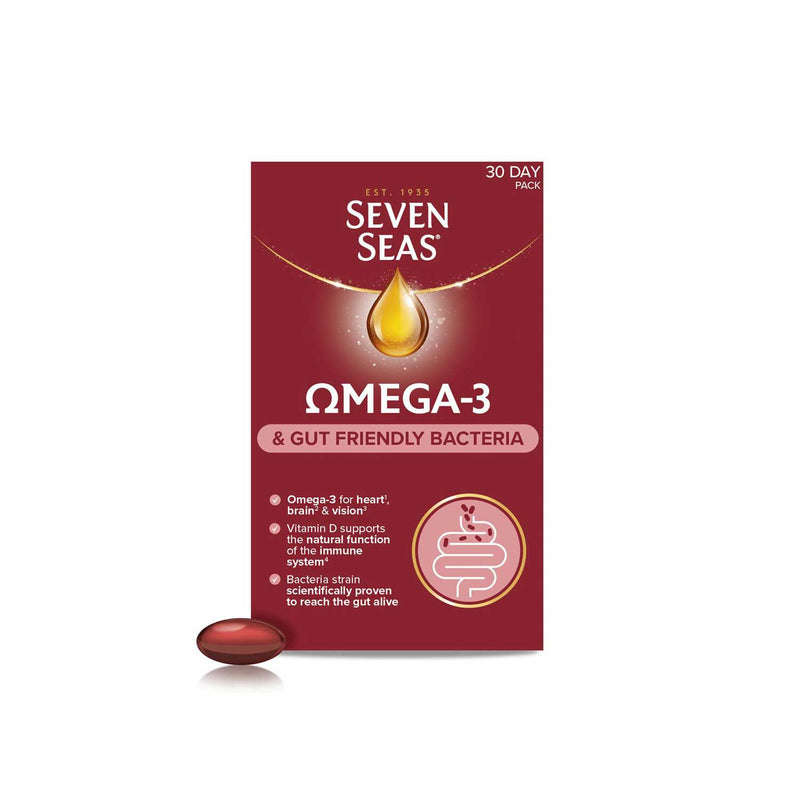 Seven Seas Omega-3 gut friendly bacteria supplement 30 capsules (British brand)
