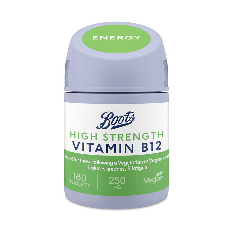 Boots high strength Vitamin B12 250 µg 180 tablets, imported from the UK