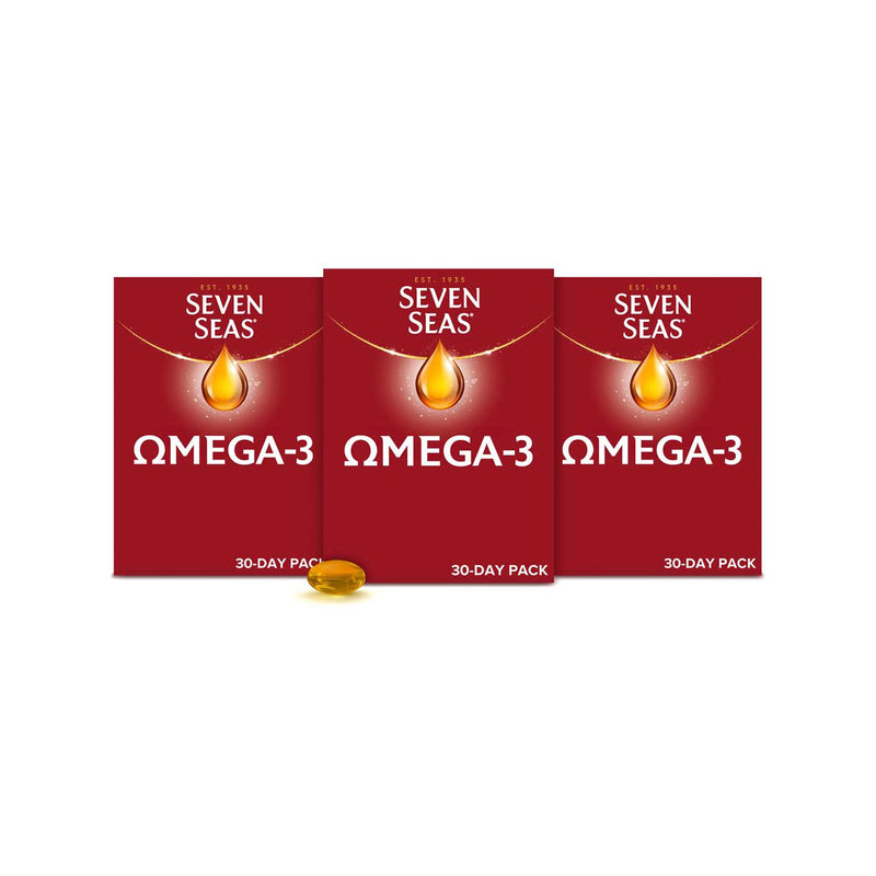 Seven Seas Omega-3 fish oil and vitamin D supplements bundle, imported from the UK