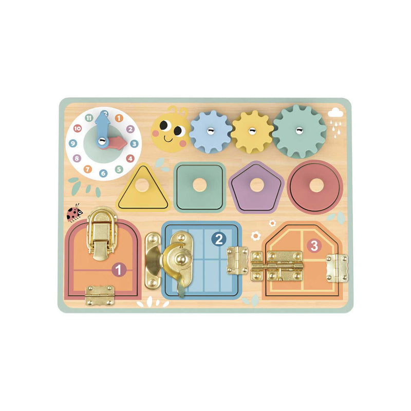 Tooky Toy wooden busy board, imported from the UK