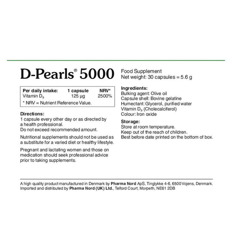 Pharma Nord D-Pearls 5000IU 30 capsules, UK version