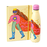 Eleanor Bowmer Super Mum cream water bottle and notebook set (British brand)