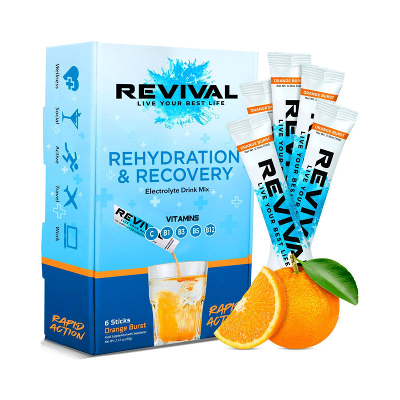 Revival Rapid Rehydration electrolyte powder sachet Orange Burst 6 pack - British product