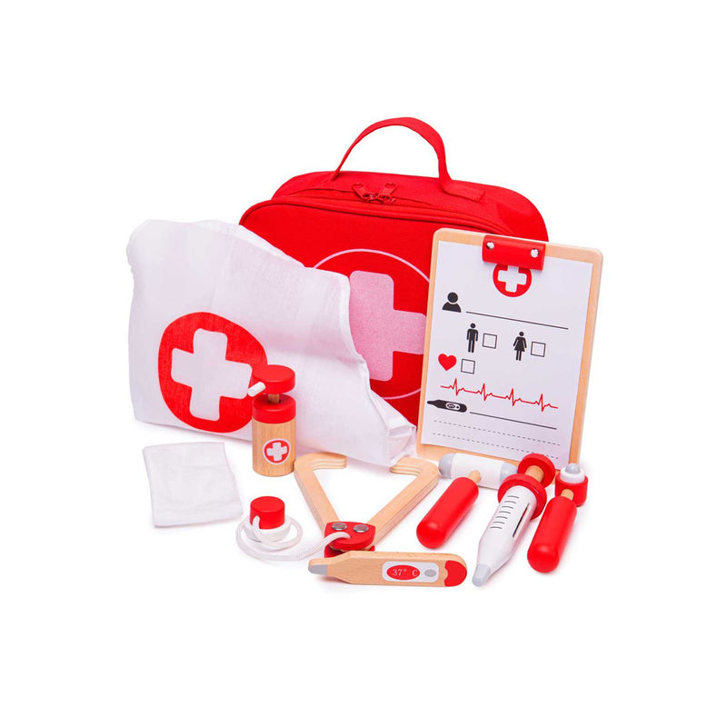 Bigjigs Toys wooden Doctor's Kit with 10 pieces, imported from the UK