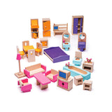 Bigjigs Toys 27-piece wooden doll furniture set (British brand)