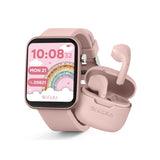 Tikkers smart watch and earbuds set pink silicone strap - British product