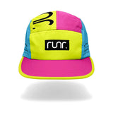 Runr Amsterdam Running Hat in vibrant yellow blue and pink (British brand)
