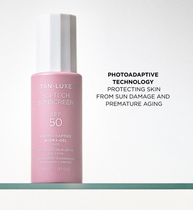 Tan-Luxe SPF50 face sunscreen photoadaptive hydra-gel 50ml (British brand)
