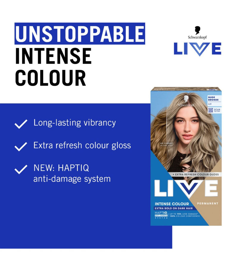 Schwarzkopf LIVE Intense Colour L61 Nude Bronde permanent hair dye, imported from the UK