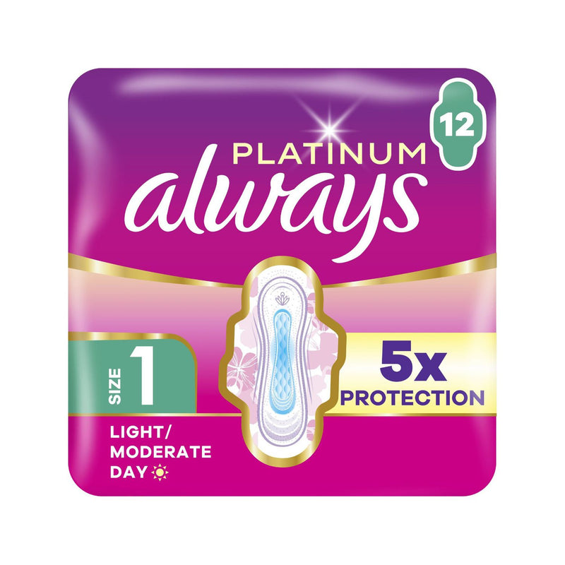 Always Platinum sanitary towels light moderate flow size 1 12 pads - British product