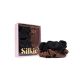 Silkie mulberry silk scrunchies in Cocoa, UK version