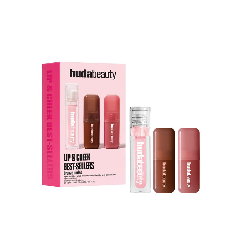 Huda Beauty Bronze Nudes lip and cheek set - British product