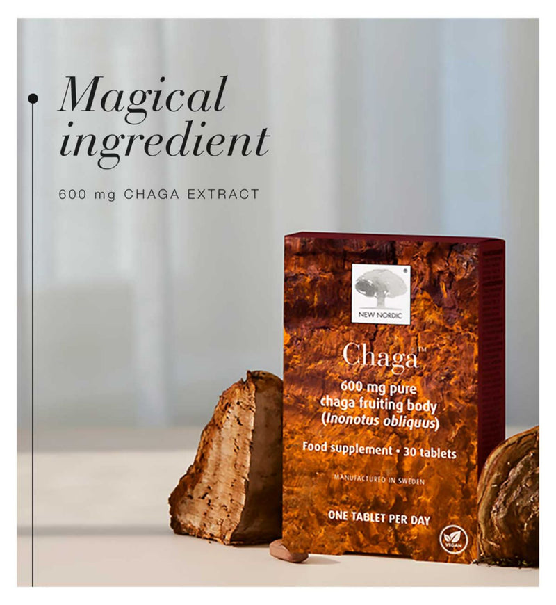 New Nordic Chaga mushroom supplement 30 tablets, imported from the UK