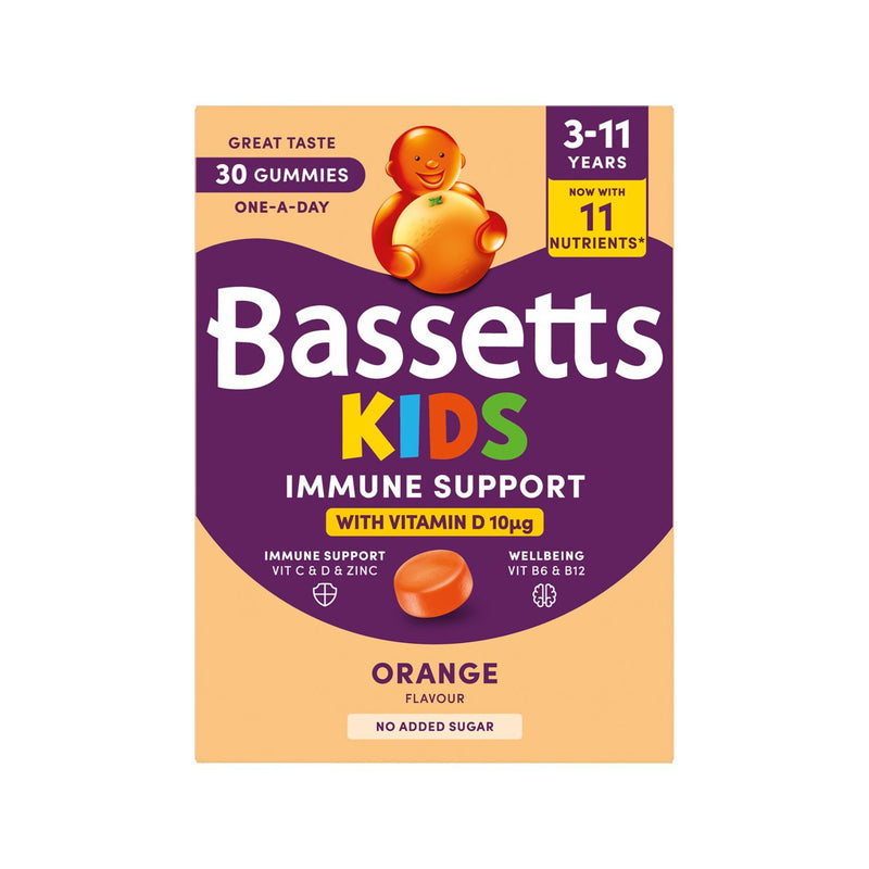 Bassetts kids immune support orange gummies 30 count, imported from the UK