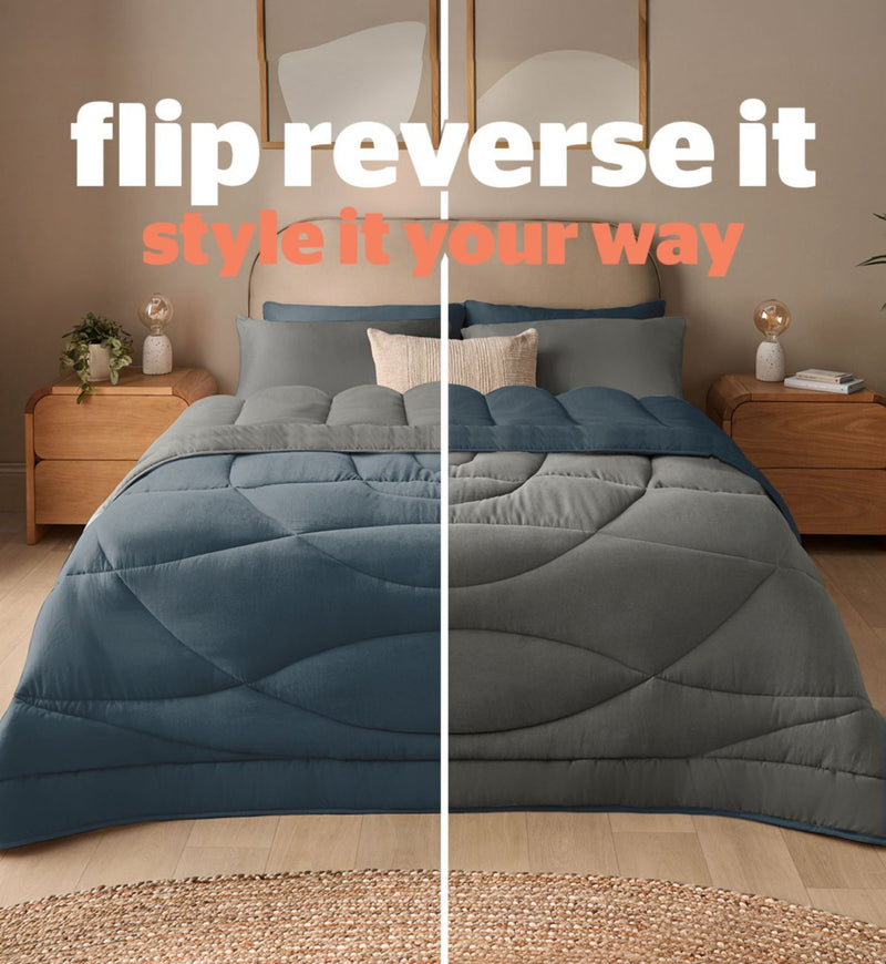 Silentnight coverless duvet set blue charcoal double - British product