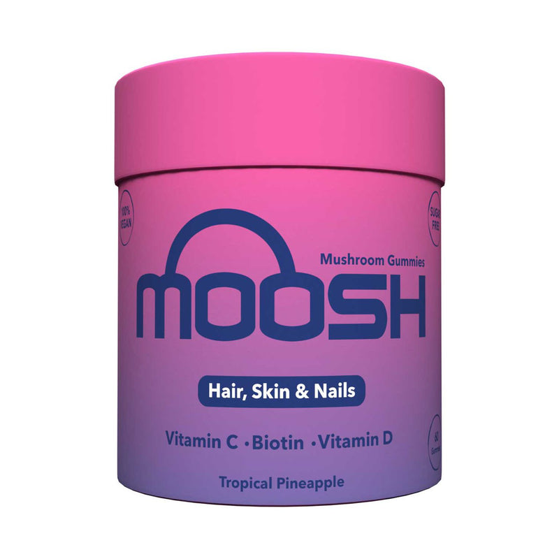 Moosh hair skin nails gummies tropical pineapple 60 count, imported from the UK