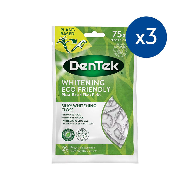 DenTek Whitening Floss Picks 3-pack 75 count, imported from the UK