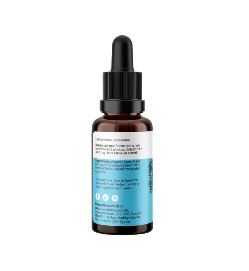 Love Mushrooms Lion's Mane Drops 30ml, imported from the UK