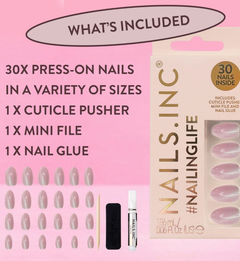 Nails.INC press on nails Pink Cat Eye, imported from the UK