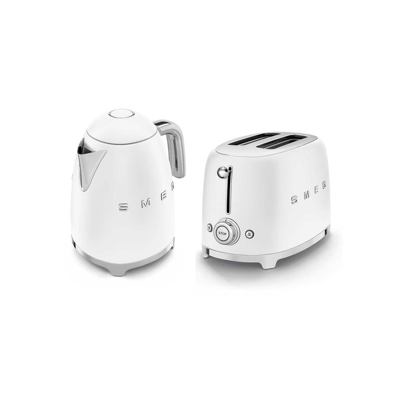 Smeg matte white kettle and 2 slice toaster set - British product
