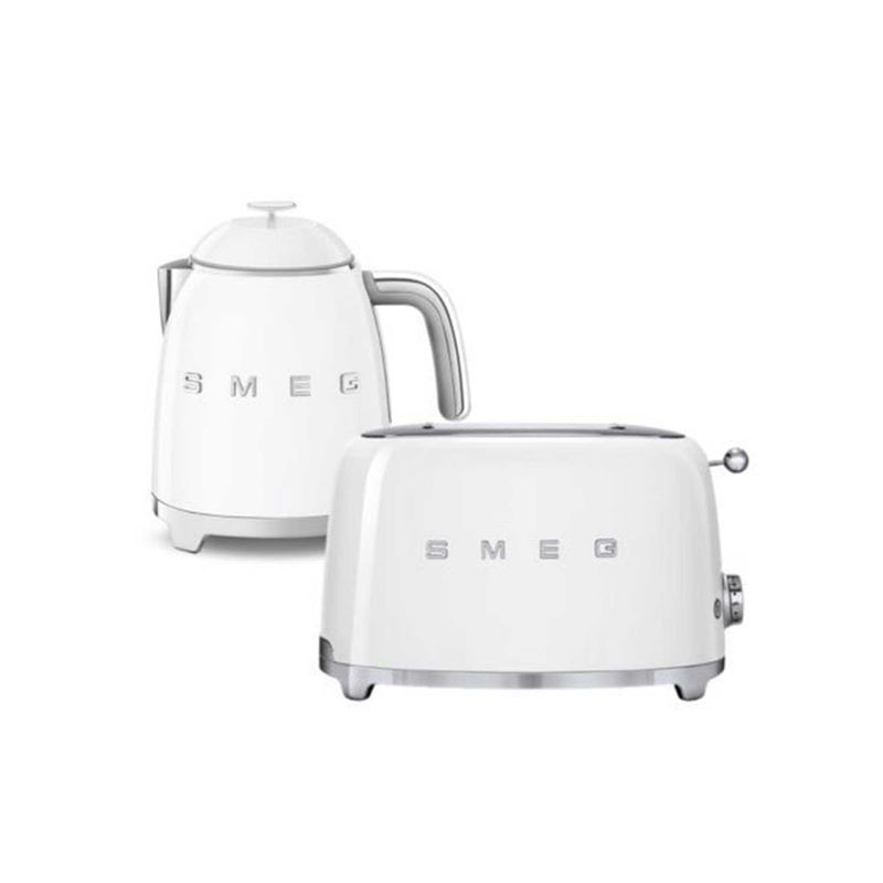 Smeg 50's style mini kettle and 2 slice toaster in white - British product