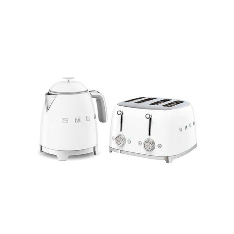 Smeg 50s style mini kettle and 4-slice toaster set in white, imported from the UK