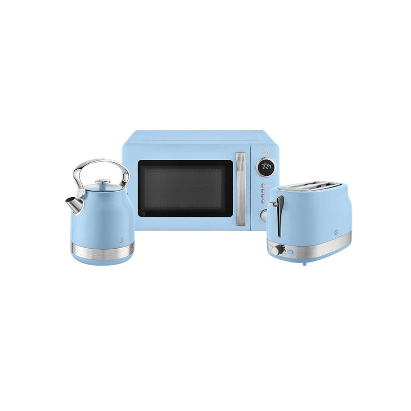 Swan RetroRevive kettle toaster microwave set blue chrome, UK version