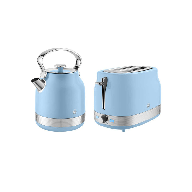 Swan kettle toaster set blue chrome, imported from the UK