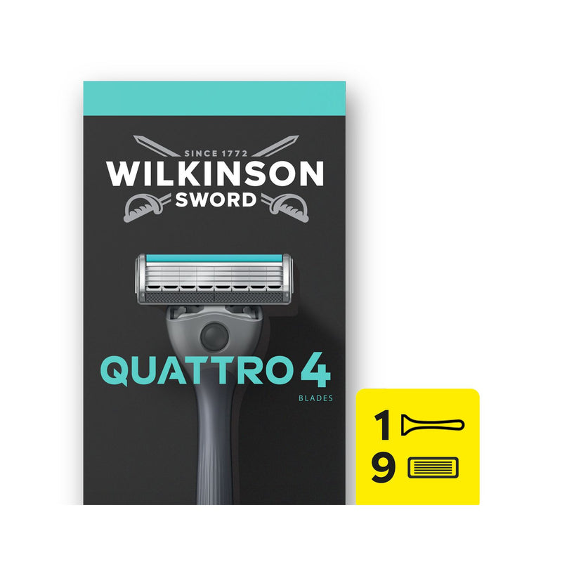 Wilkinson Sword Quattro men's razor and 9 blade refills (British brand)