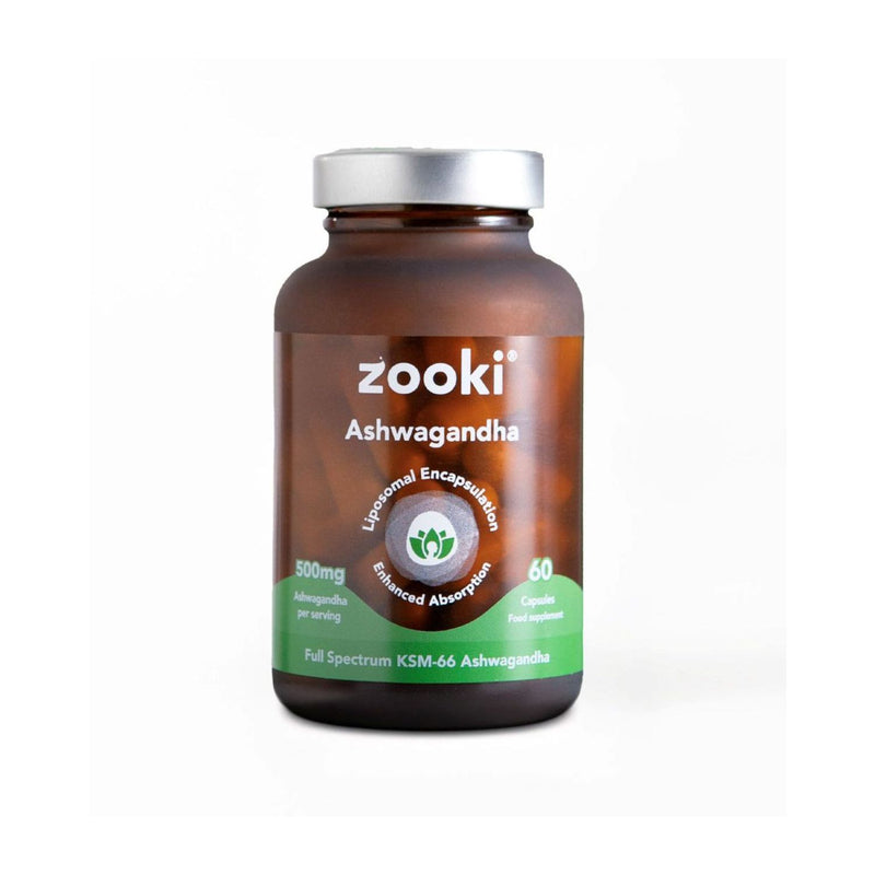 Zooki liposomal ashwagandha KSM-66 500mg capsules, imported from the UK