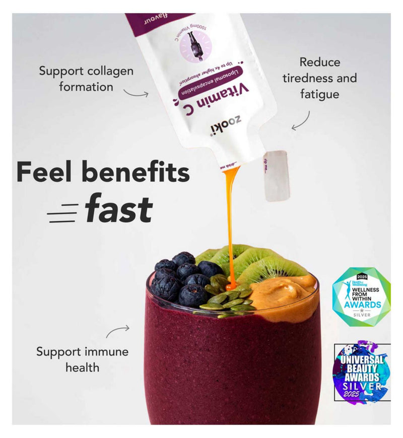 Zooki Liposomal Vitamin C supplement acai berry flavour 30 sachets, UK version