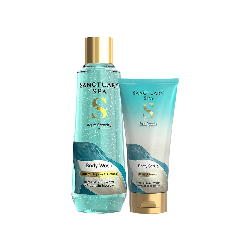 Sanctuary Spa Aqua Serenity body wash and scrub bundle, UK version