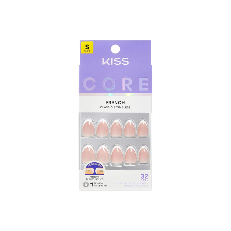 KISS press on nails French tip short almond 32 count (British brand)