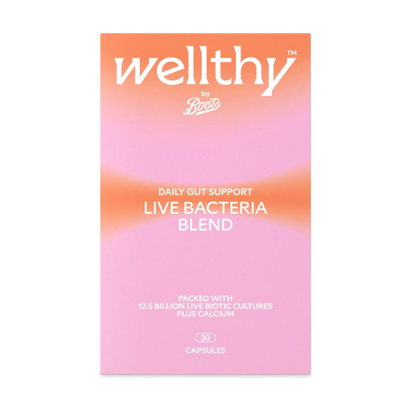 Wellthy by Boots daily gut support live bacteria capsules 30 (British brand)