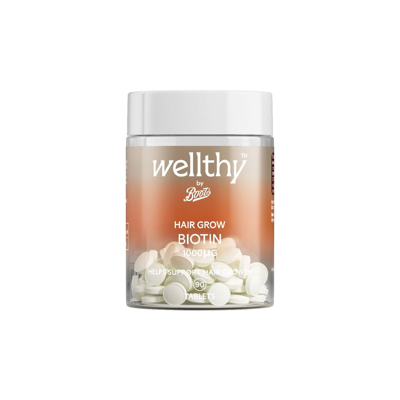 Wellthy Boots hair growth biotin supplement 1000µg 90 tablets (British brand)